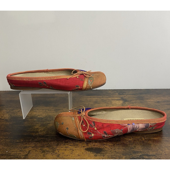 Naked Feet Flats Loafers‎ Womens Sz 8M Orange Red Blue Sequins Boho - Picture 4 of 12